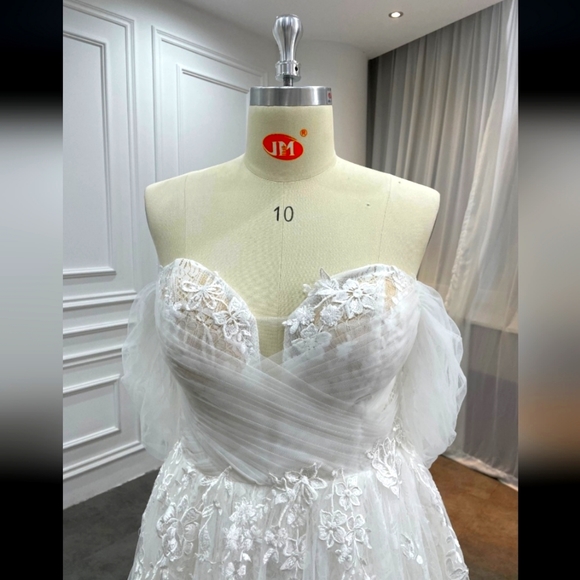 Custom boho lace off shoulder sweetheart wedding dress - Picture 3 of 5